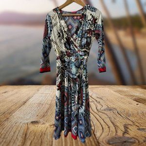 sold ~ NWOT On Trend Paris Surplice 3/4 Sleeve Arabesque Dress